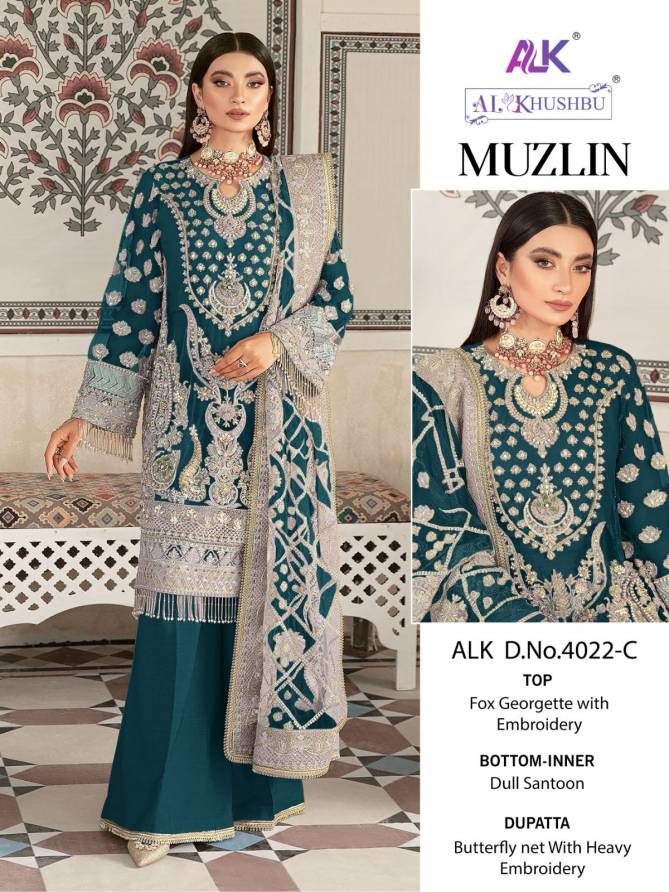 Alk Khushbu Muzlin 4022 Designer Pakistani Suit Collection

